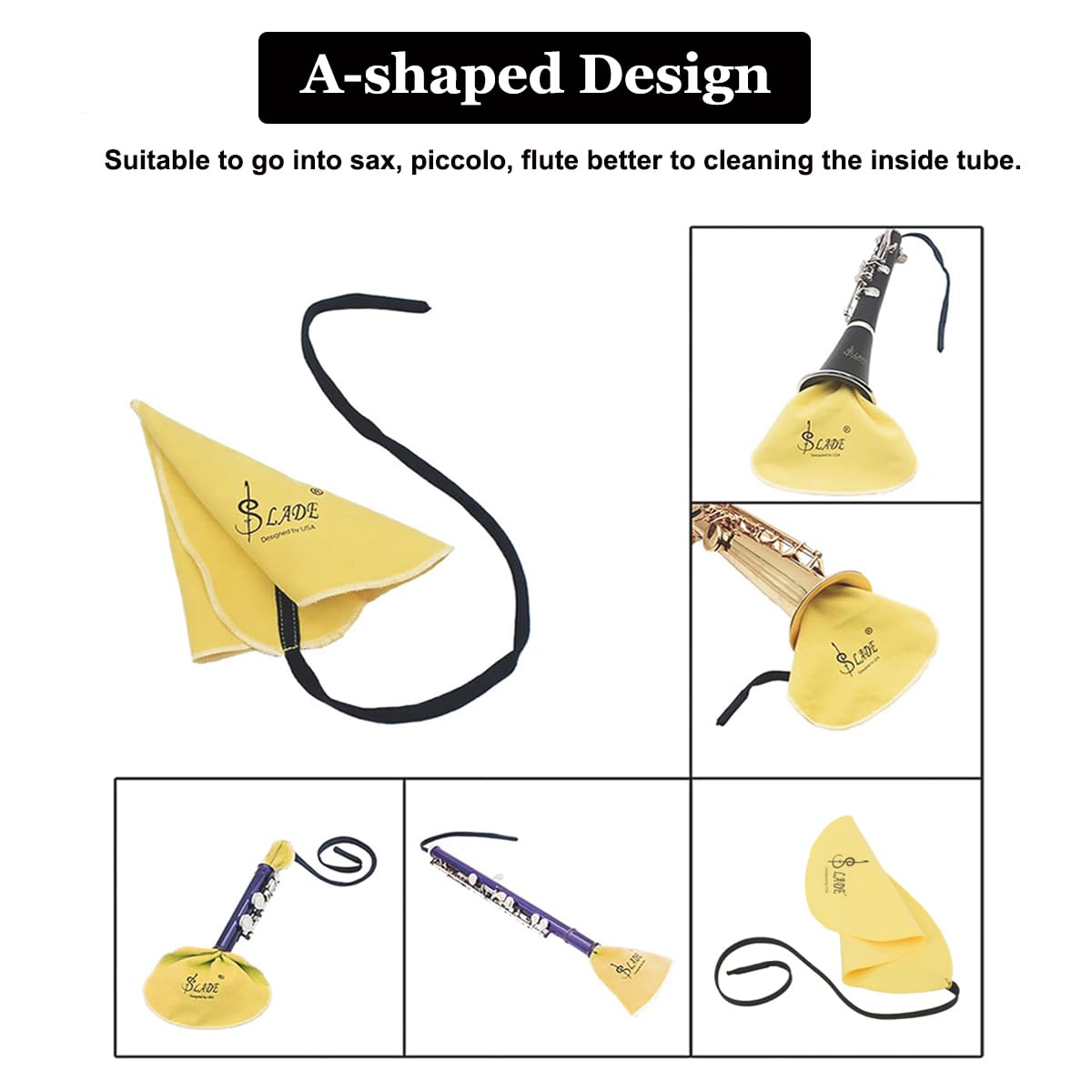 Kit de paño de limpieza para saxofón, kit de hisopo de limpieza 4 en 1, incluye hisopo de limpieza y cepillo de boquilla para saxofón soprano tenor alto y otros instrumentos de viento y viento de