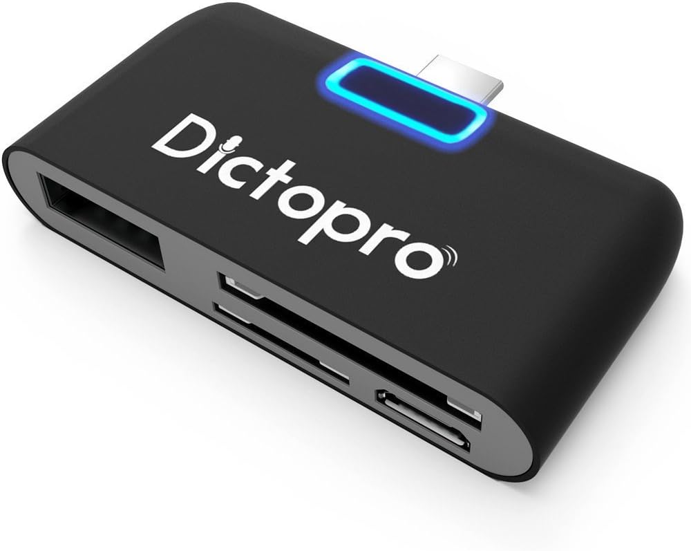 DICTOPRO - USB-C Type-C Hub Adapter w/High Speed Transfer Card Reader for SD, microSD, Micro-USB, USB, 4-in-1 Combo. Best Slim External Travel Adaptor for MacBook Laptop, Android, Apple, Mac, PC 2018
