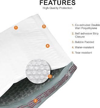 Poly Bubble Mailers Bulk Padded Self-Seal #000 Envelopes (4 x 7) - White Bubble Lined Shipping Envelopes - Industrial Standard Mailer Envelopes for Business (500ct)