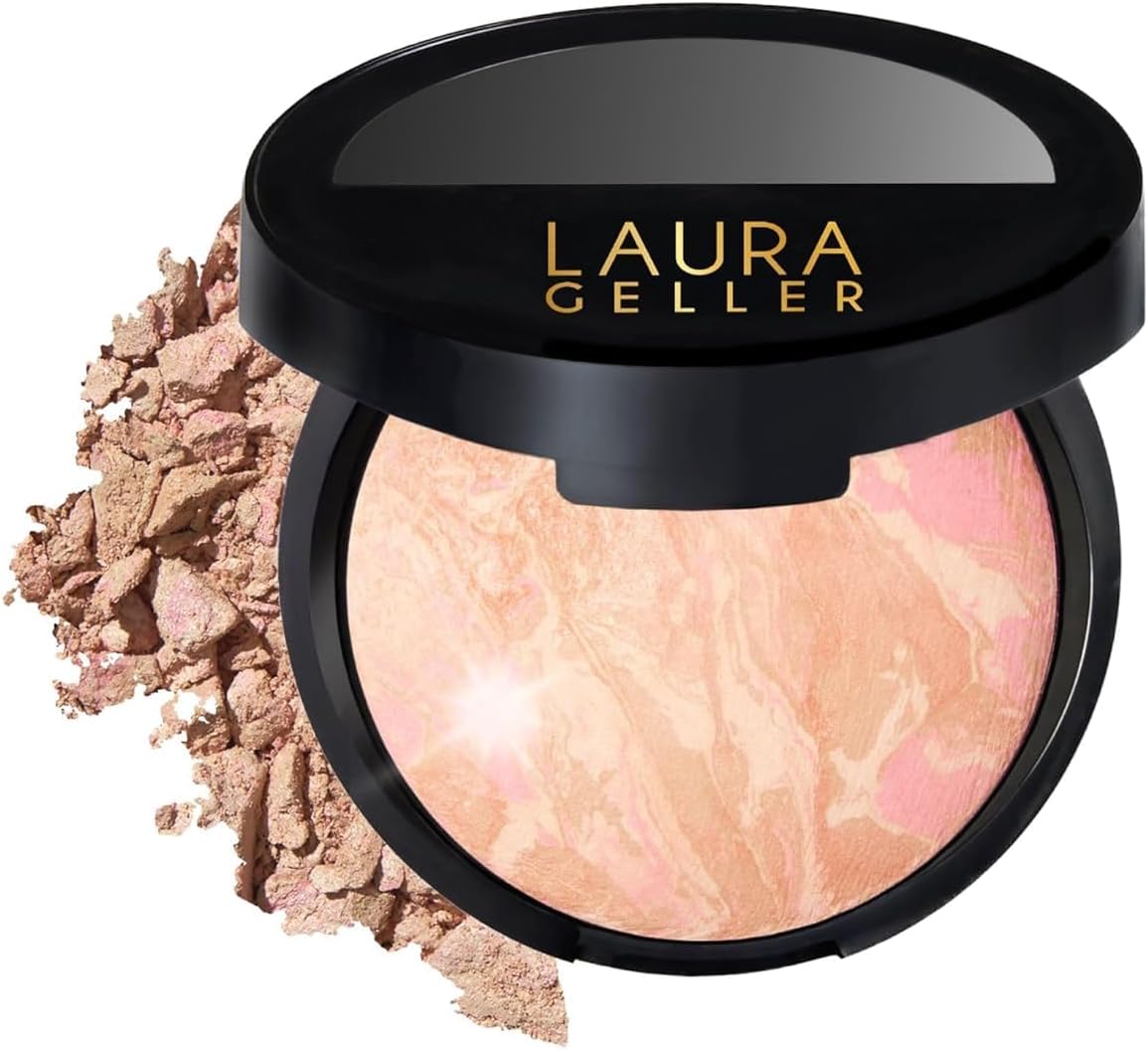LAURA GELLER Baked Balance-n-Glow Illuminating Powder Foundation (Porcelain) Buildable Sheer to Light Coverage Baked Foundation, Satin Finish