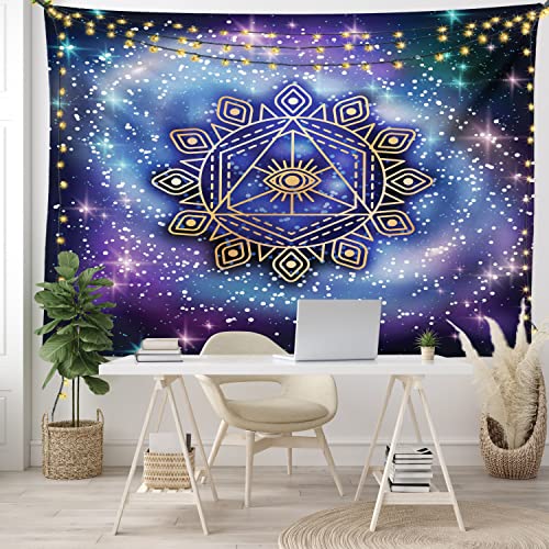 Ambesonne Geometry Tapestry, Celestial and Terrestrial Harmony of Cosmos Mandala Form on Nebula Art, Fabric Wall Hanging Decor for Bedroom Living Room Dorm, 28