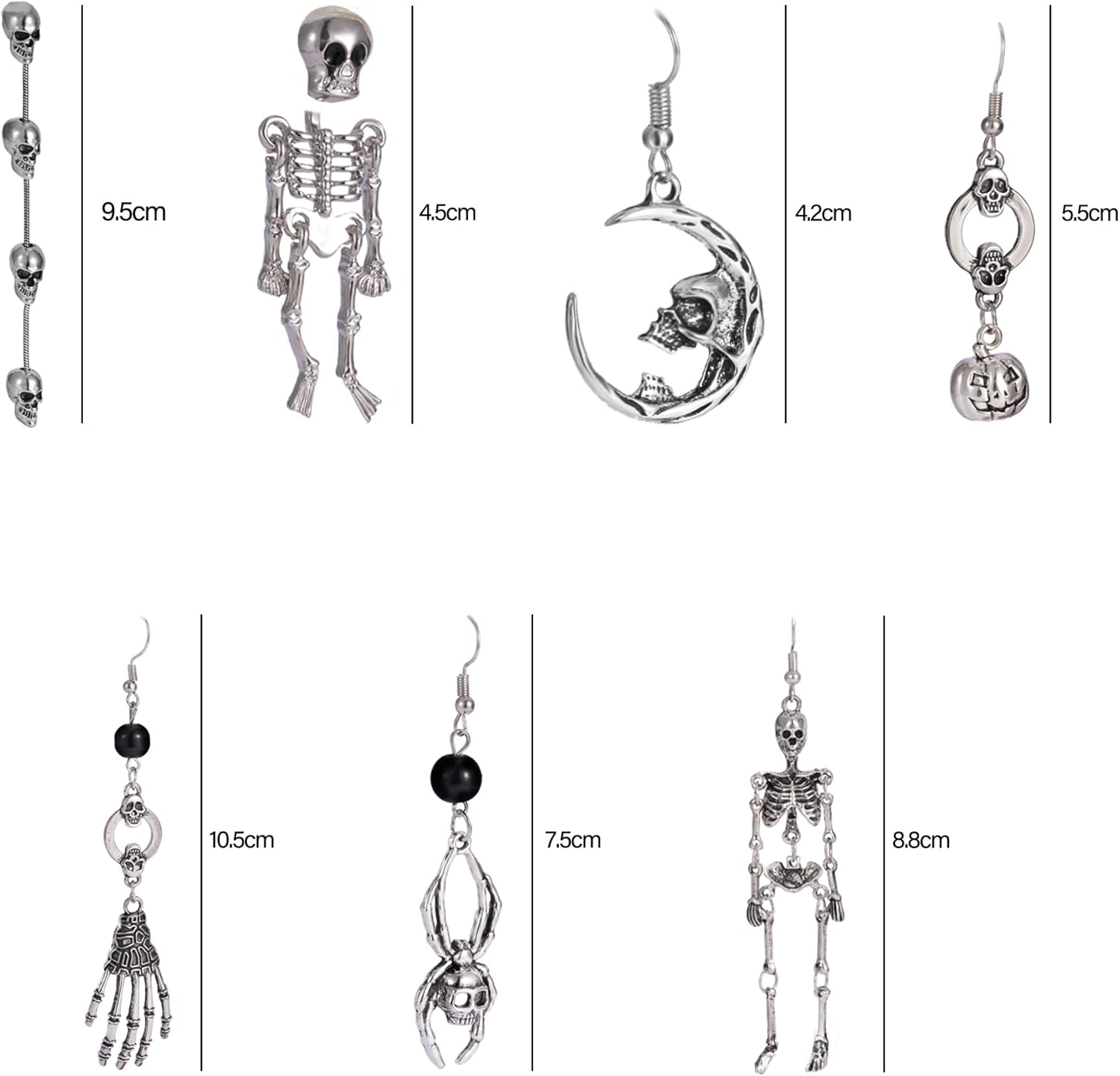 C-leen Halloween Earrings For Women, Spooky Skull Skeleton Dangle Earrings Hypoallergenic Metal Materials Skeleton Jewelry Halloween Gifts for Women Friends Mother Her - Image 5