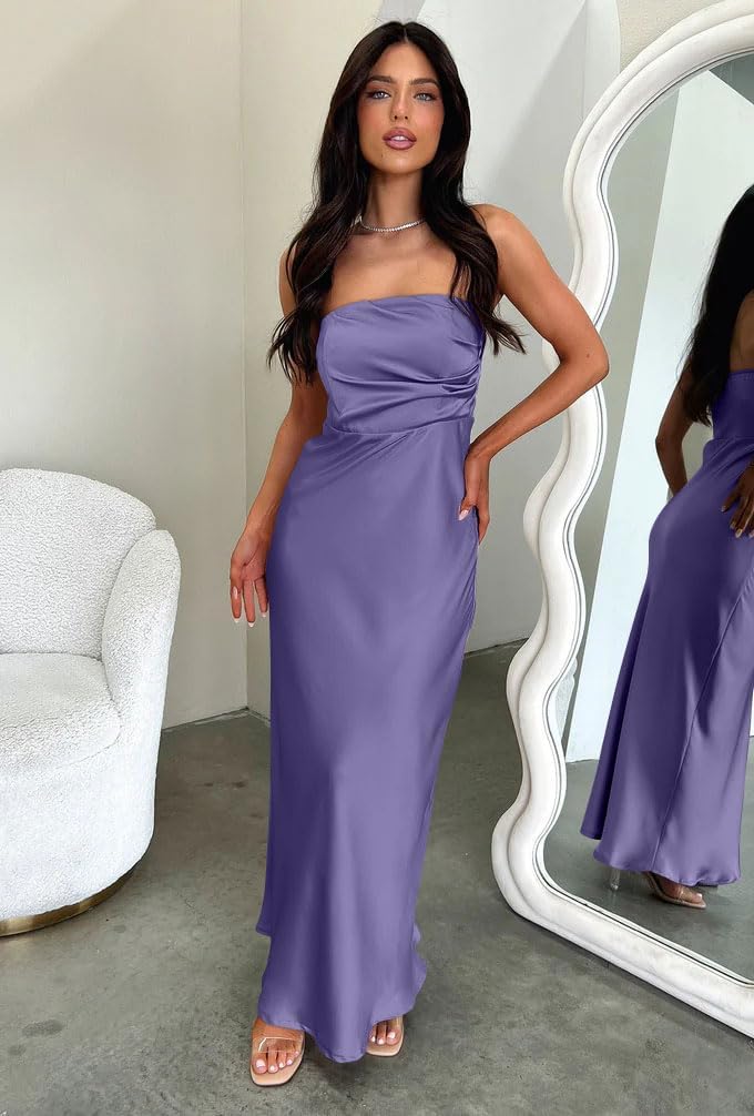 Memoriesea Women's Sexy Strapless Tube Bodycon Backless Wedding Guest Party Maxi Dress - Image 3