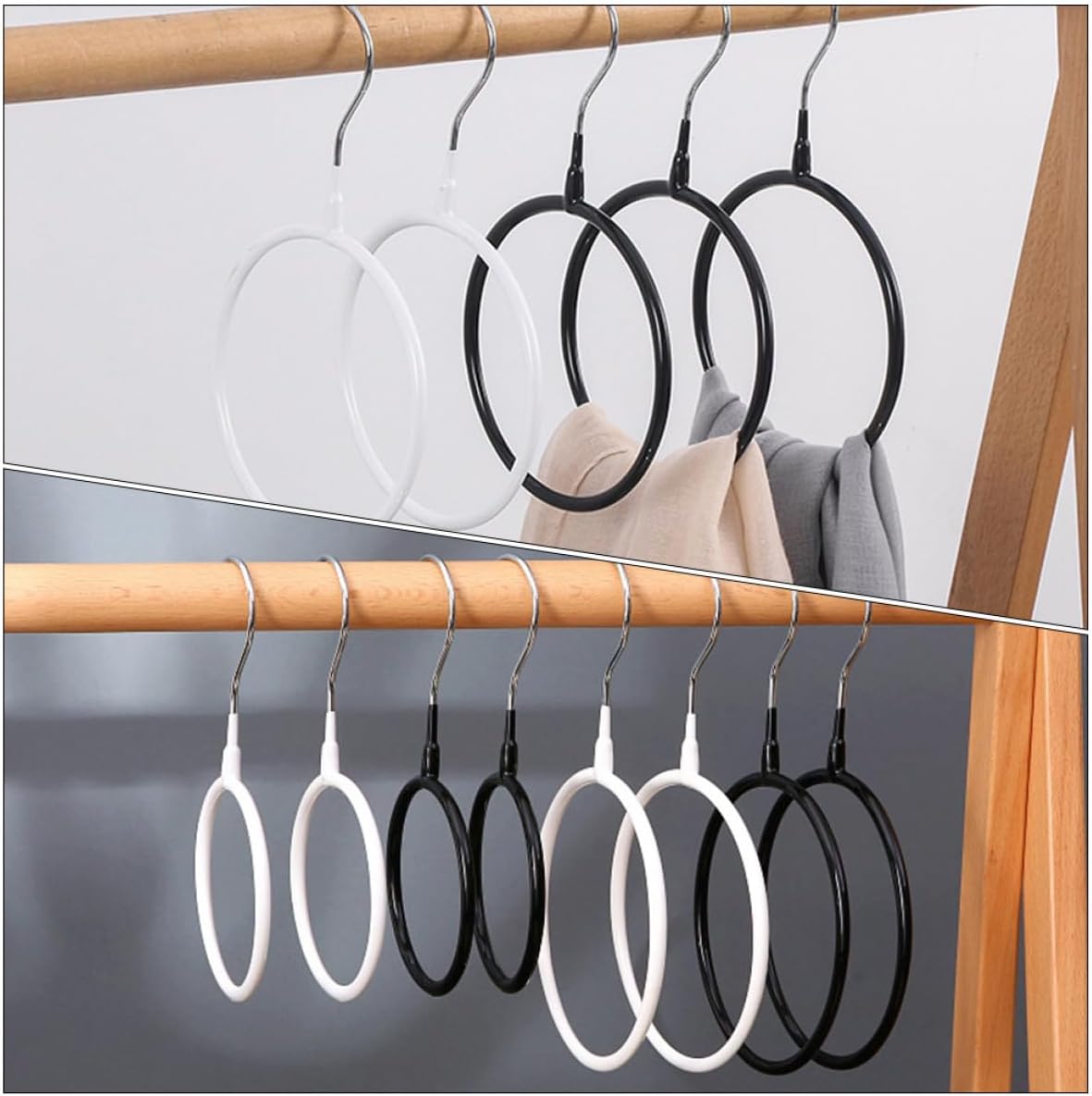 4pcs Black Plastic-Coated Metal Round Scarf Organizer Rings Tie and Belt Hanger Rack for Closet Accessory Storage