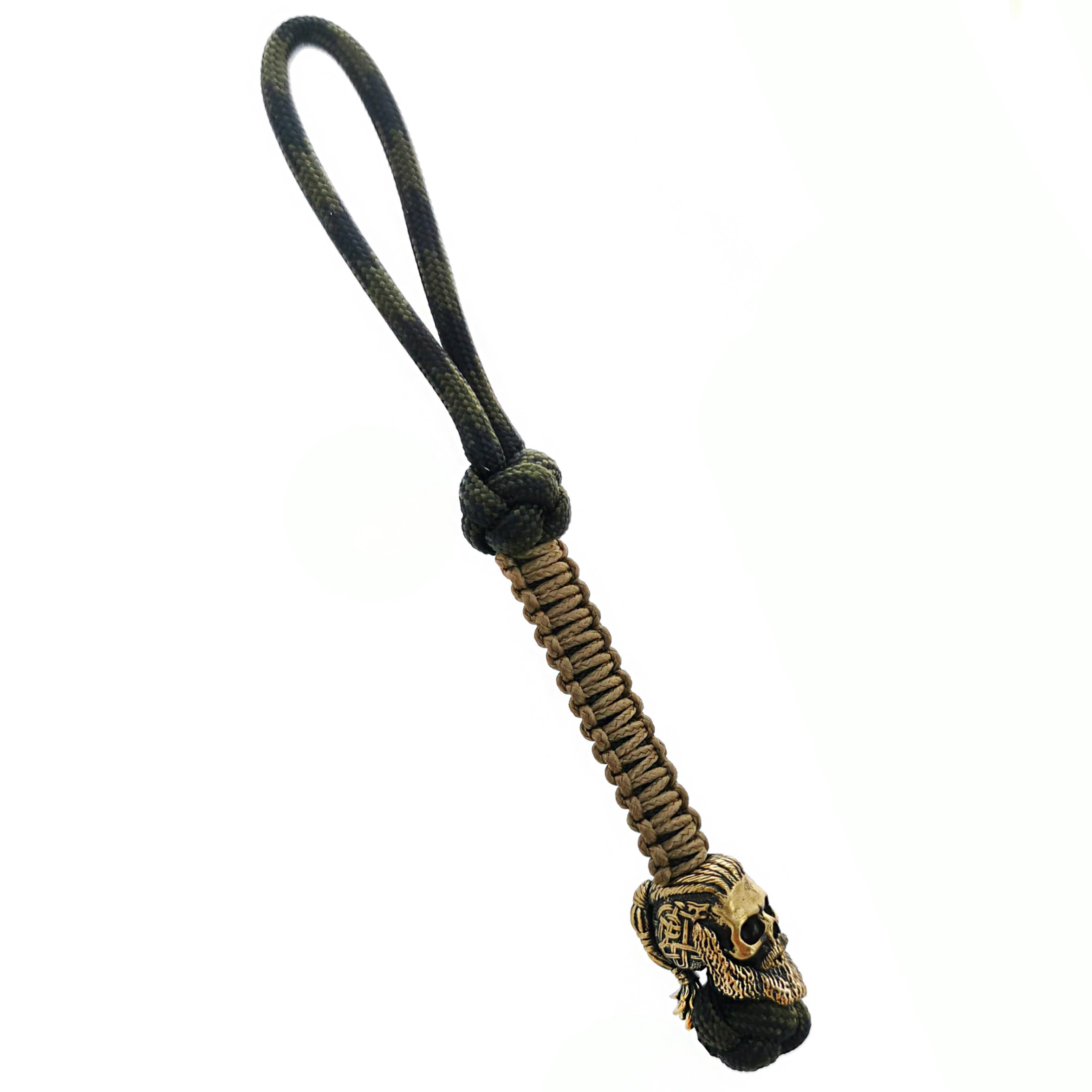 CooB EDC Paracord Knife Lanyard with Metal Paracord Bead Charm Celtic Skull Ragnar Lothbrok. Keychain Lanyards for Knives (Bronze)