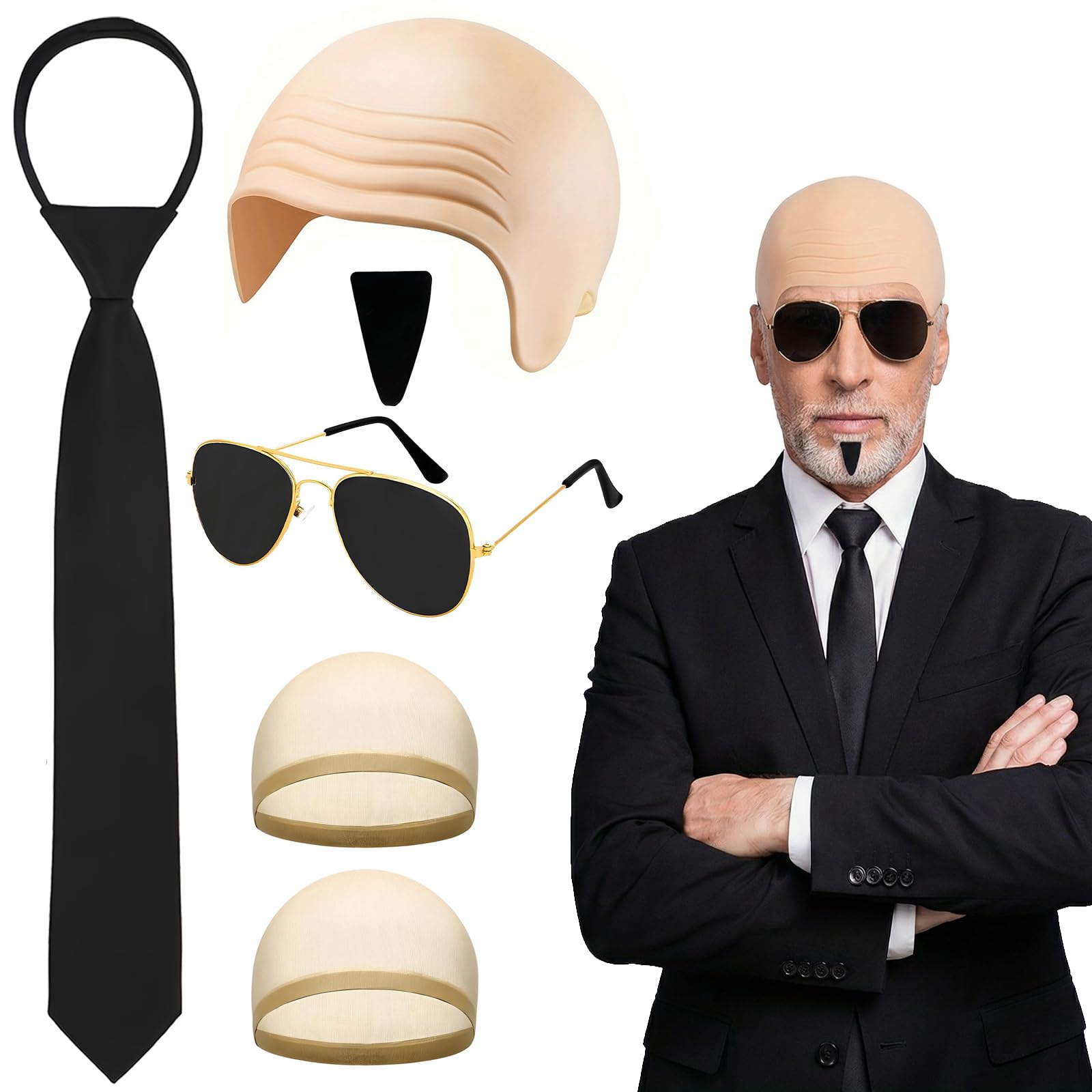 5Pcs Music Icon Bald Cap Costume Set, Famous Rapper Fancy Dress Accessories