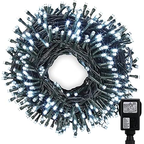 Christmas Lights Outdoor 20M/65ft, 200 LED Christmas Tree Lights for Indoor & Outdoor, White Fairy Lights Mains Powered, Timer, Christmas String Lights for Xmas Tree, Garden, Party (Green Cable) Cover
