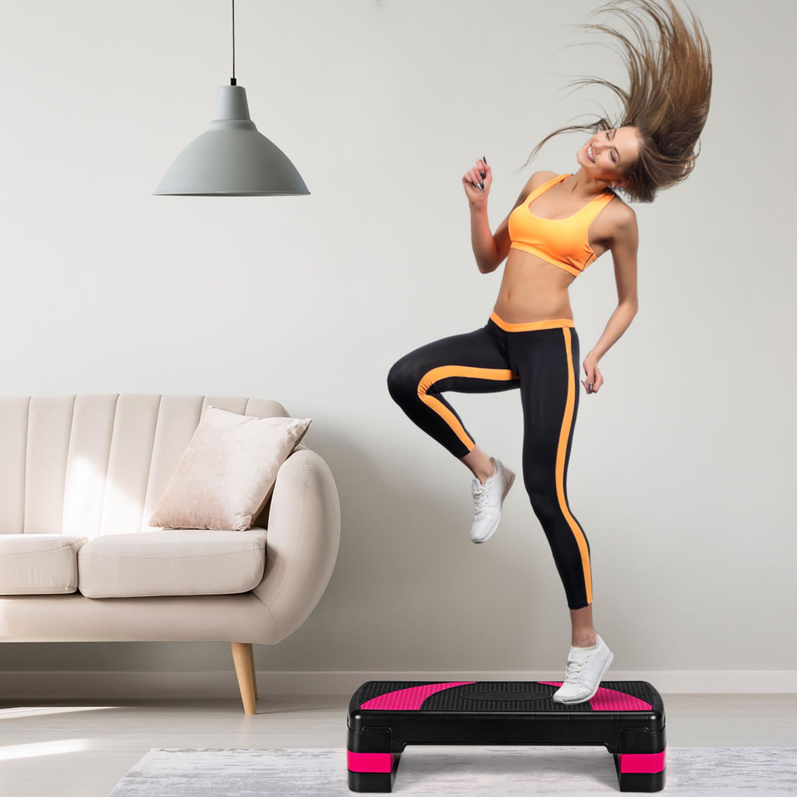 KOMFOTTEU Step de fitness avec hauteur réglable entre 10/15/21 cm, pas d'aérobic avec pieds amovibles, plate-forme Stepper Sport avec capacité jusqu'à 250 kg, entraînement à la maison et à la salle de