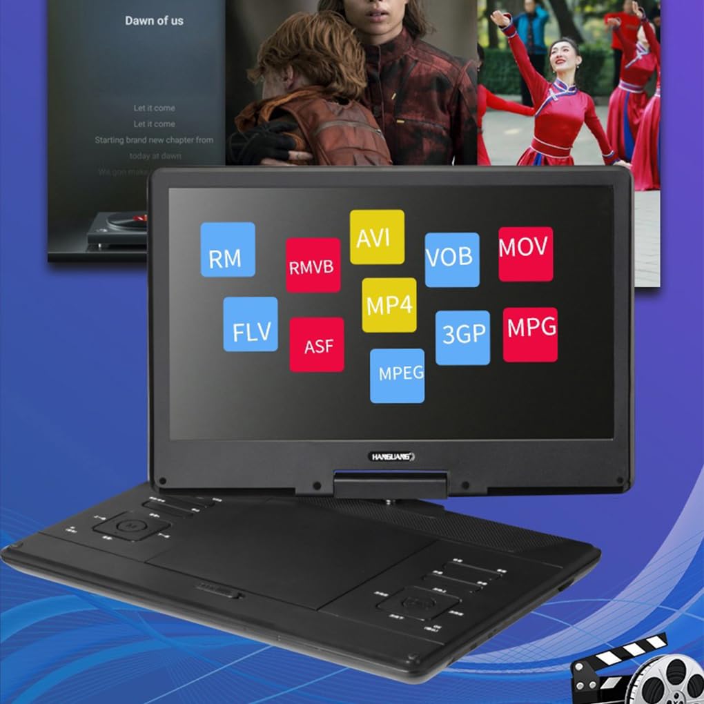 Reproductor de DVD Inteligente con batería de 3600 mAh, Unidad Flash USB y reproducción Discos, Reproductor DVD Compacto ABS, 14 Pulgadas