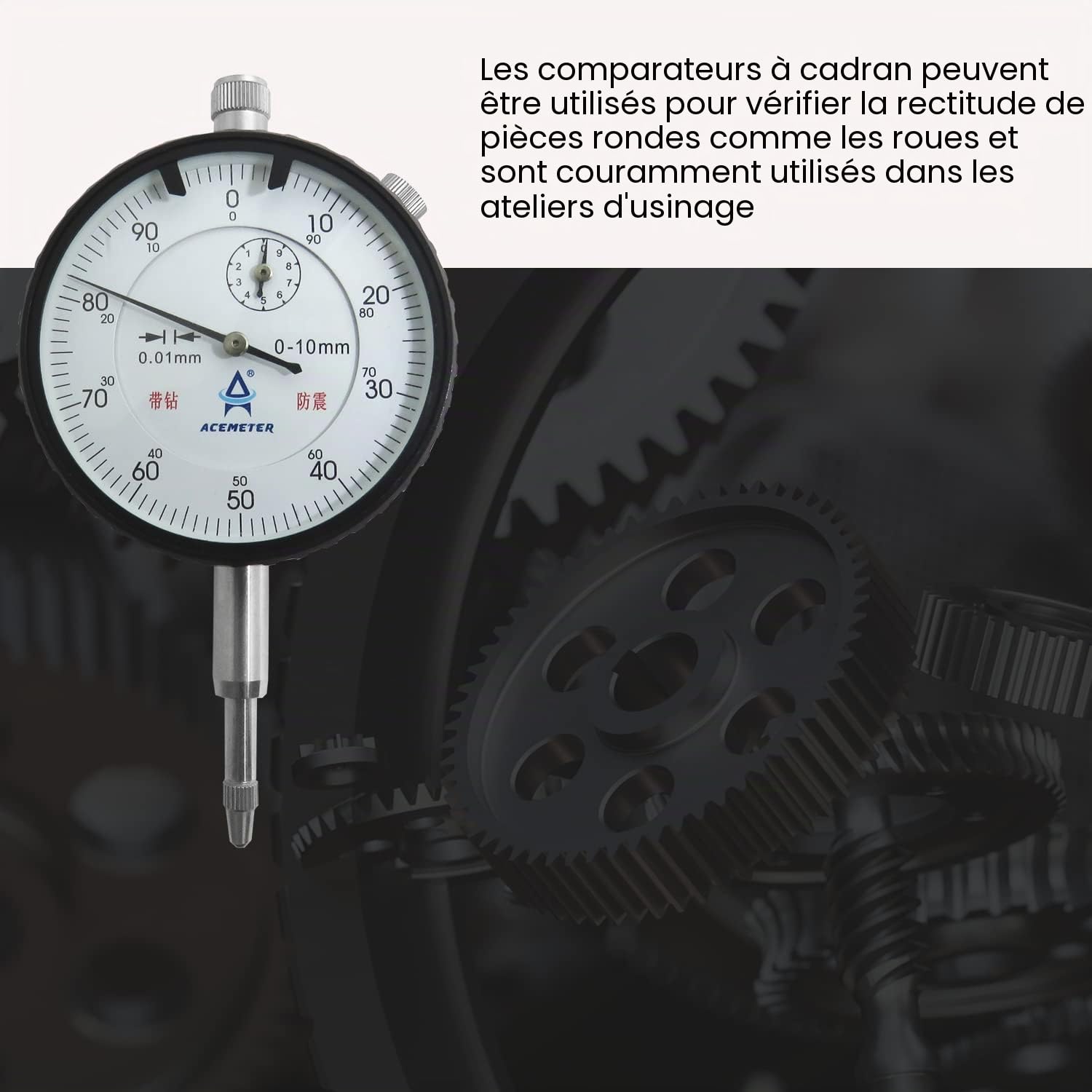 Indicateurs à Cadran Métrique Comparateur de Précision 0,01 mm, Gamme de 0~10 mm