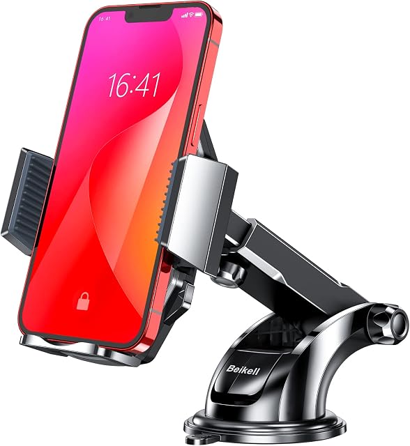 Beikell Car Phone Holder, Adjustable Car Phone Mount Cradle 360° Rotation - Phone Holder for Car with One Button Release and Strong Sticky Gel Pad for Mobile Phones from 4.7 to 6.7 inches