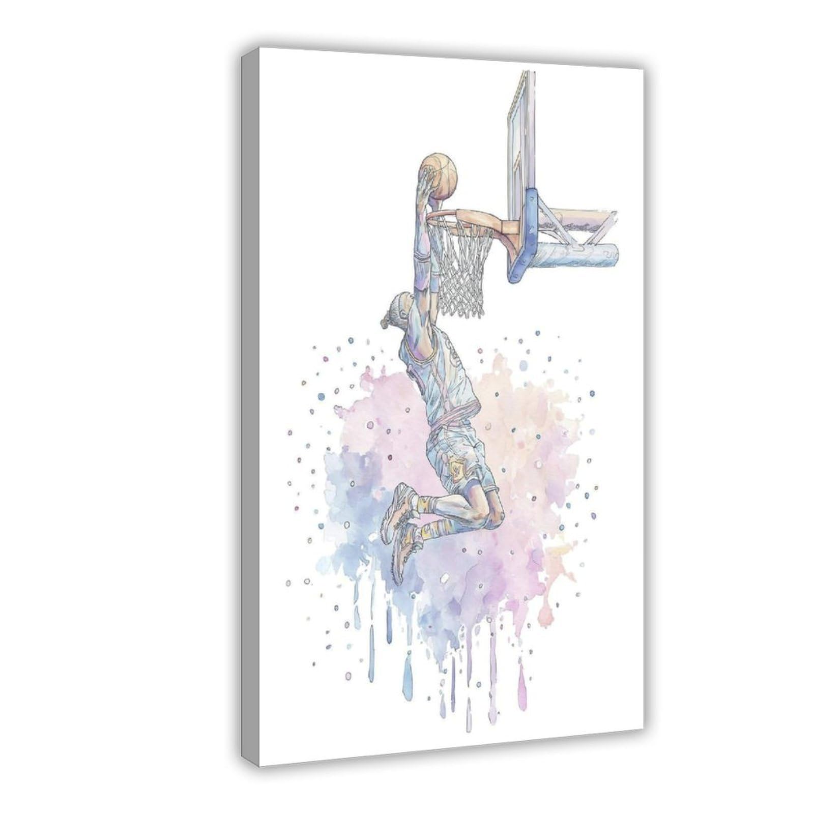 Ywtjax Frame-Style Basketball Dunk Poster Canvas Poster For Dorm Room Decor Gift