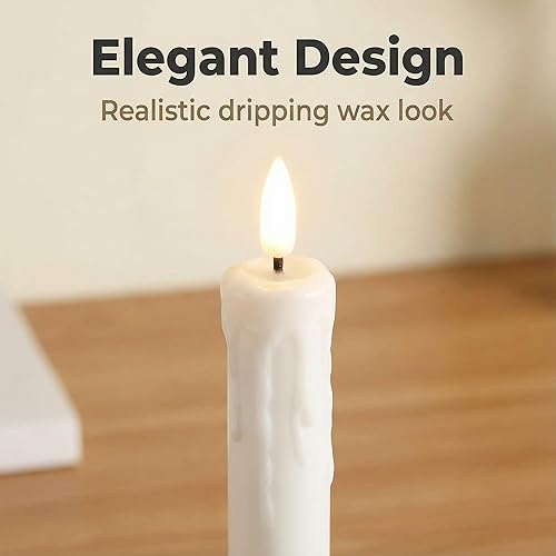 Miniatura 2 de Eywamage Juego de 6 velas cónicas sin llama de Halloween de cera blanca con control remoto, batería parpadeante realista LED