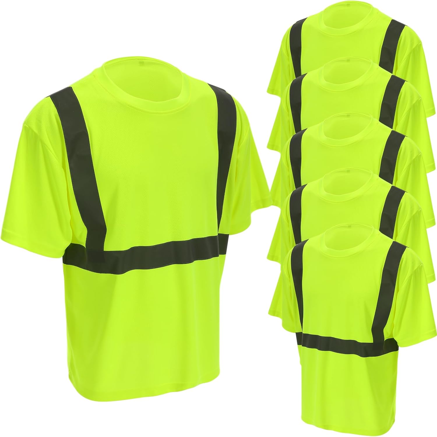 Geyoga 6 Pack Safety Shirts Class 2 High Visibility Shirts for Men Reflective High Vis Breathable Short Sleeve