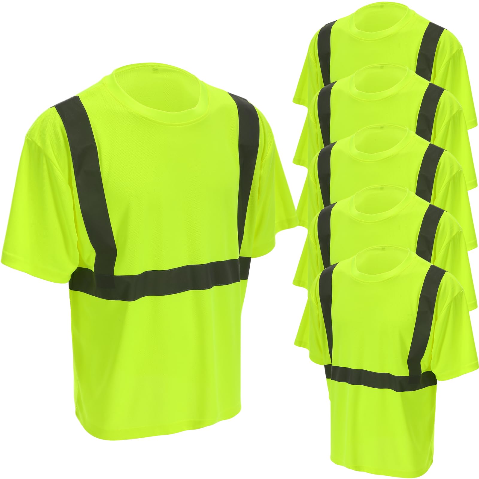 Geyoga 6 Pack Safety Shirts Class 3 High Visibility Shirts for Men Reflective High Vis Breathable Short Sleeve
