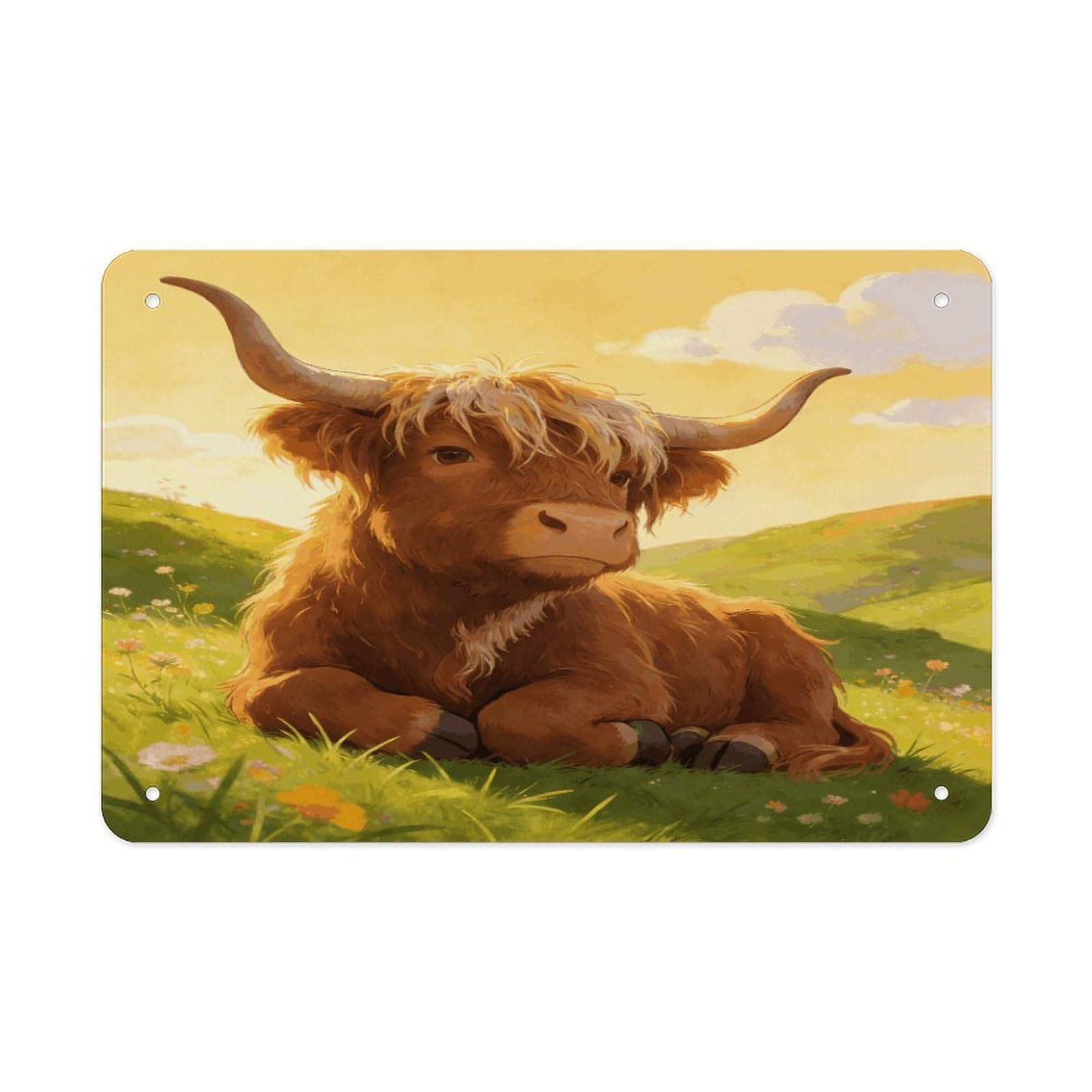 Fodpand Style Highland Cow Chillin Wall Art Metal Tin Signs Bar Metal Tin Sign Wall Decor For Home Living Room Bedroom Toilet Hotel Halloween Decor Gifts 7.9X 11.8 Inch