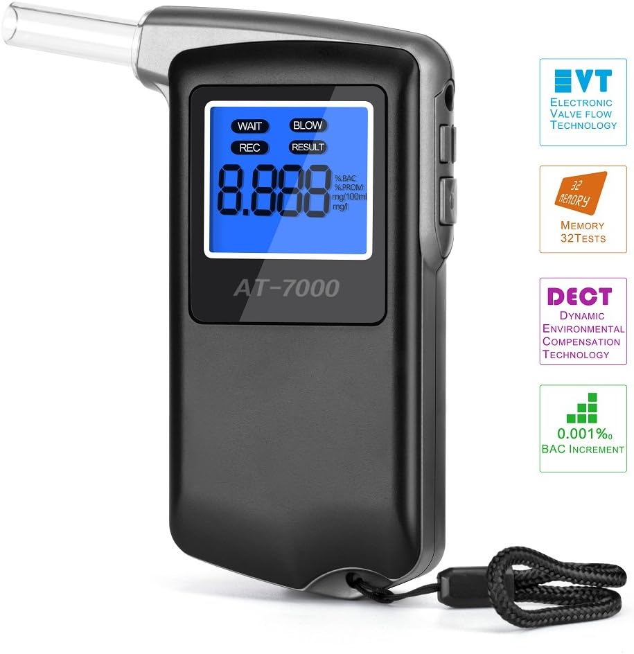 Alcohol Tester,Professional Breathalyzer Portable Breath Digital Display Alcohol Tester with 6 Units Modes & 10 Mouthpieces(Gray)