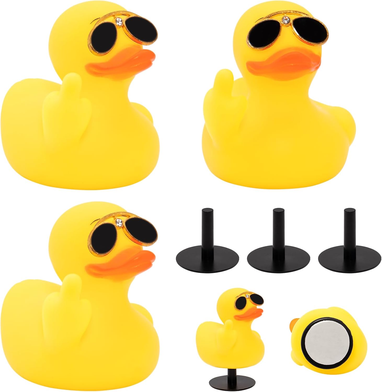 wonuu 3pcs Rubber Duck Car Diamond Mid-Finger Duck Ornament Dashboard Decorations Quirky Car Accessories
