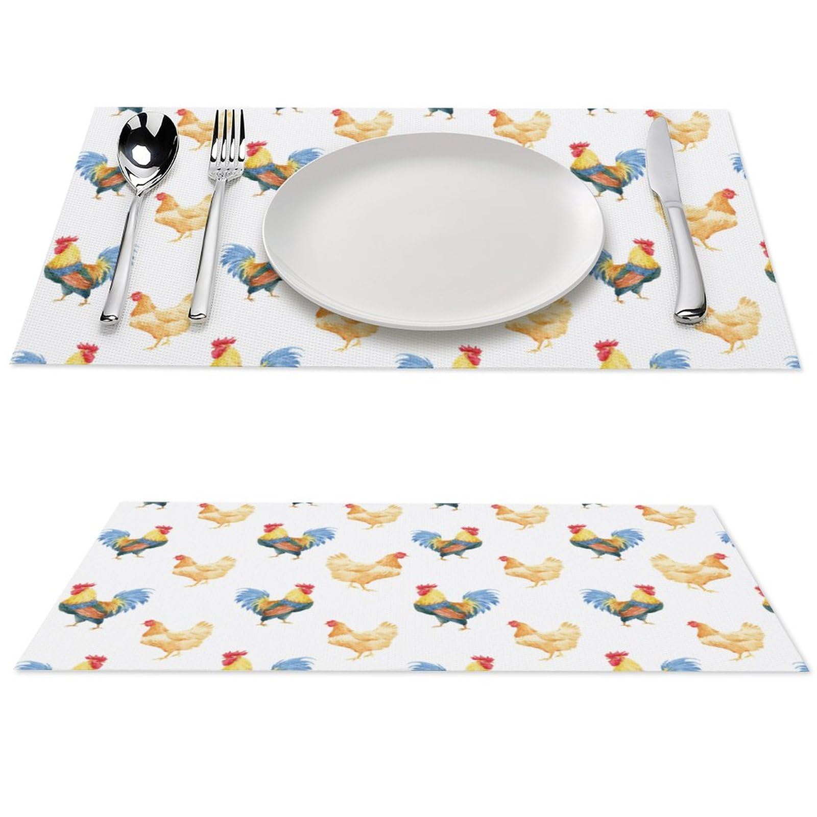 Rooster Pattern Placemats Set of 1 PCS Washable Table Runner 18" X 12" Place Mats for Kitchen Party Dining Decoration