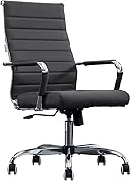 BOWTHY Ribbed Leather Ergonomic Home Office Chair - High Back Adjustable Swivel Desk Chair with Lumbar Support & Arms (Black)