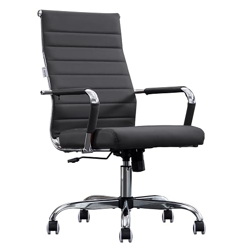 Home Office Chair Ribbed, Modern Leather Conference Room Chairs, Ergonomic