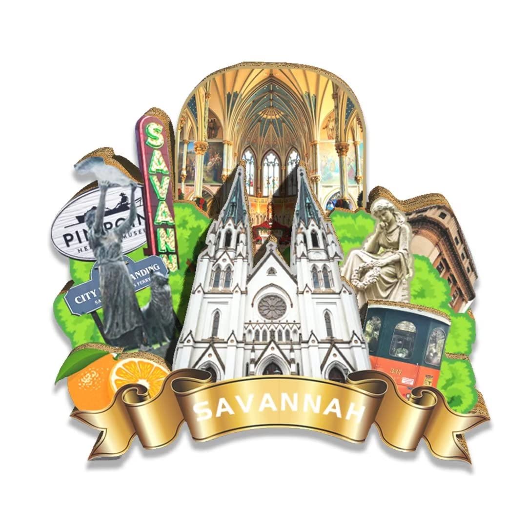USA Savannah Magnet Fridge Magnet Wooden 3D Landmarks Travel Collectible Souvenirs Decoration Handmade2