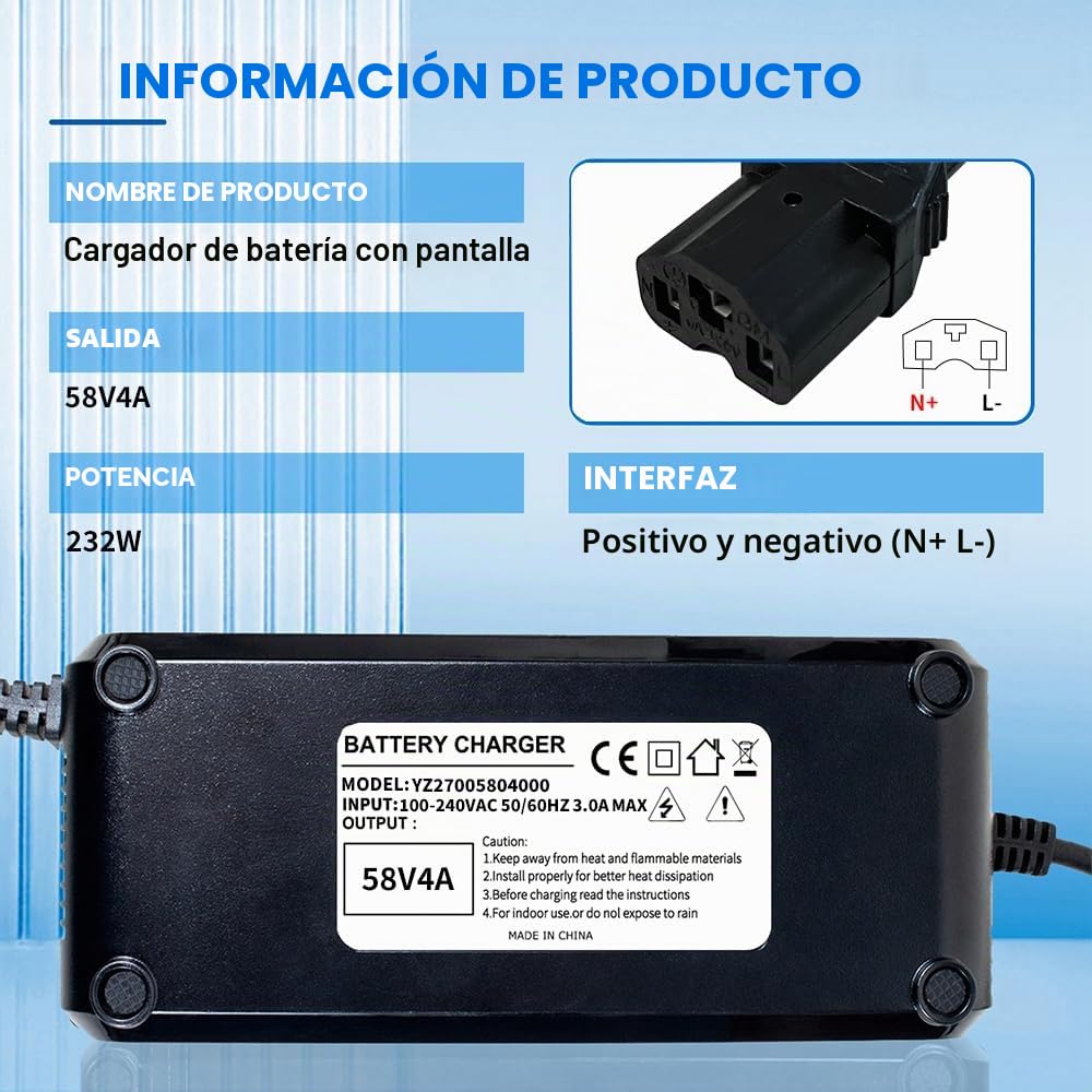Cargador de batería de plomo ácido para scooters eléctricos, 48 V, 20 Ah, con pantalla de enchufe de 3 pines