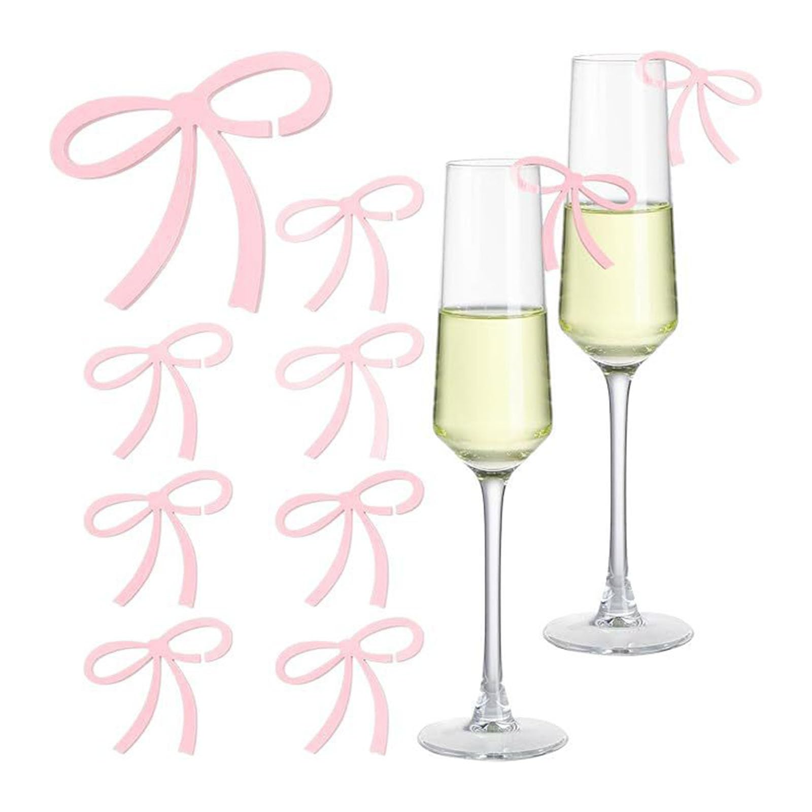 Montesy 50Pcs Stylish Bowknot Drink Labels Acrylic Bowknot Glass Charm for Bachelorette Birthday Wedding Parties Decorations, 6*5*0.2cm, Acrylic