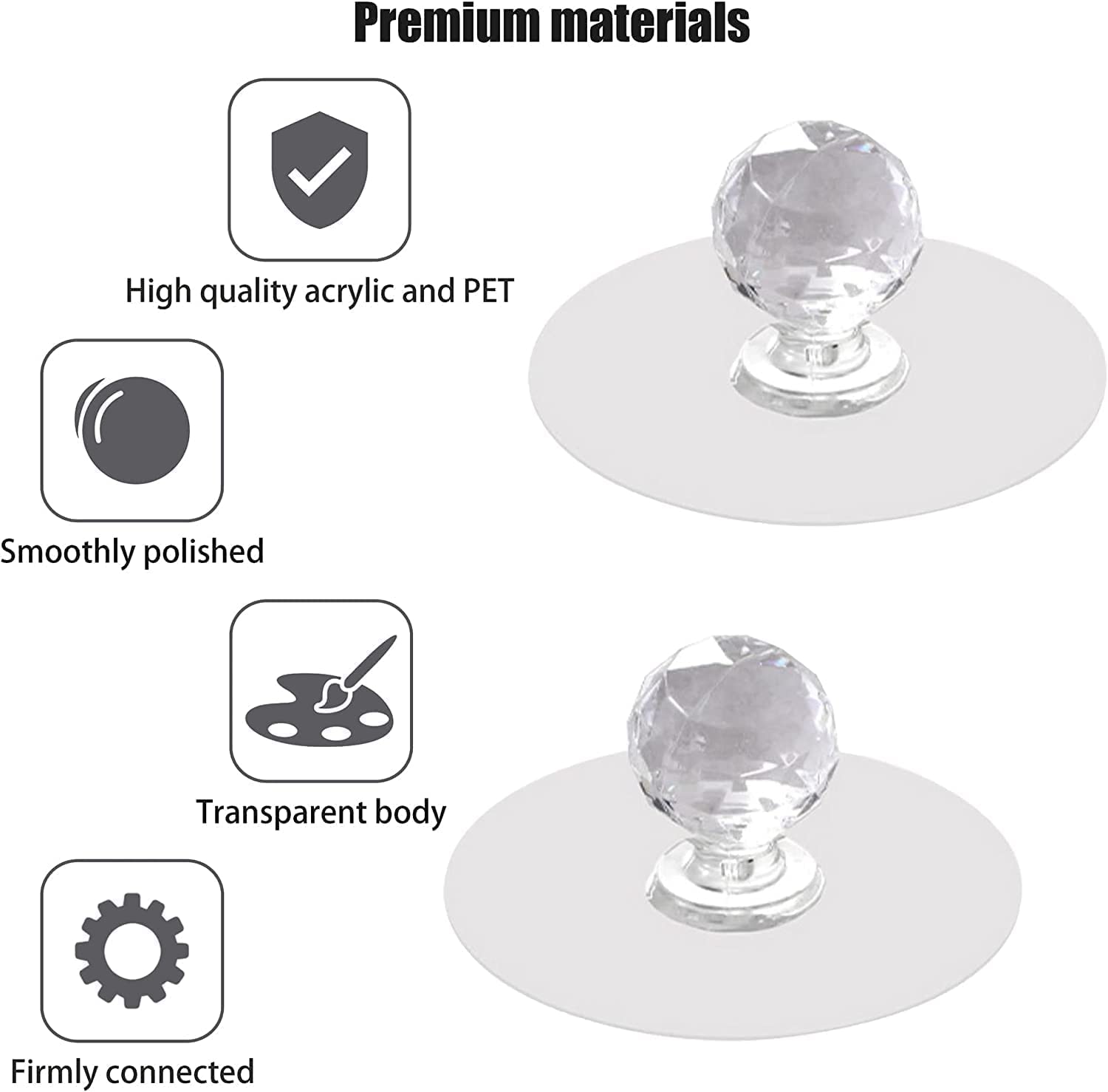 Navaliya Strong Sticker Drill Free Self-Stick Push Pull Helper, Diamond Crystal Shaped Hook, Clear Cabinet Drawer Knobs for Wardrobe,Kitchen,Bathroom (10 Pcs) 1
