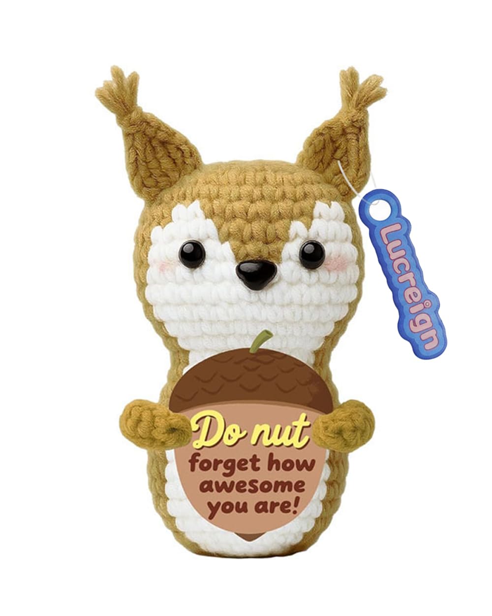 Lucreign Positive Crochet Squirrel - 3.5" Cute Handmade Emotional Support Animals for Home Office Decor, Encouragement Gift for Women Friends Coworkers