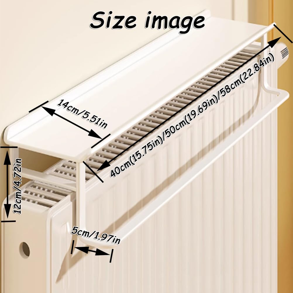 Ripiano per radiatore facile da montare, bianco sopra la mensola del radiatore, senza fori, ripiani galleggianti per radiatori con spazio di archiviazione versatile, adatto per decorazione e