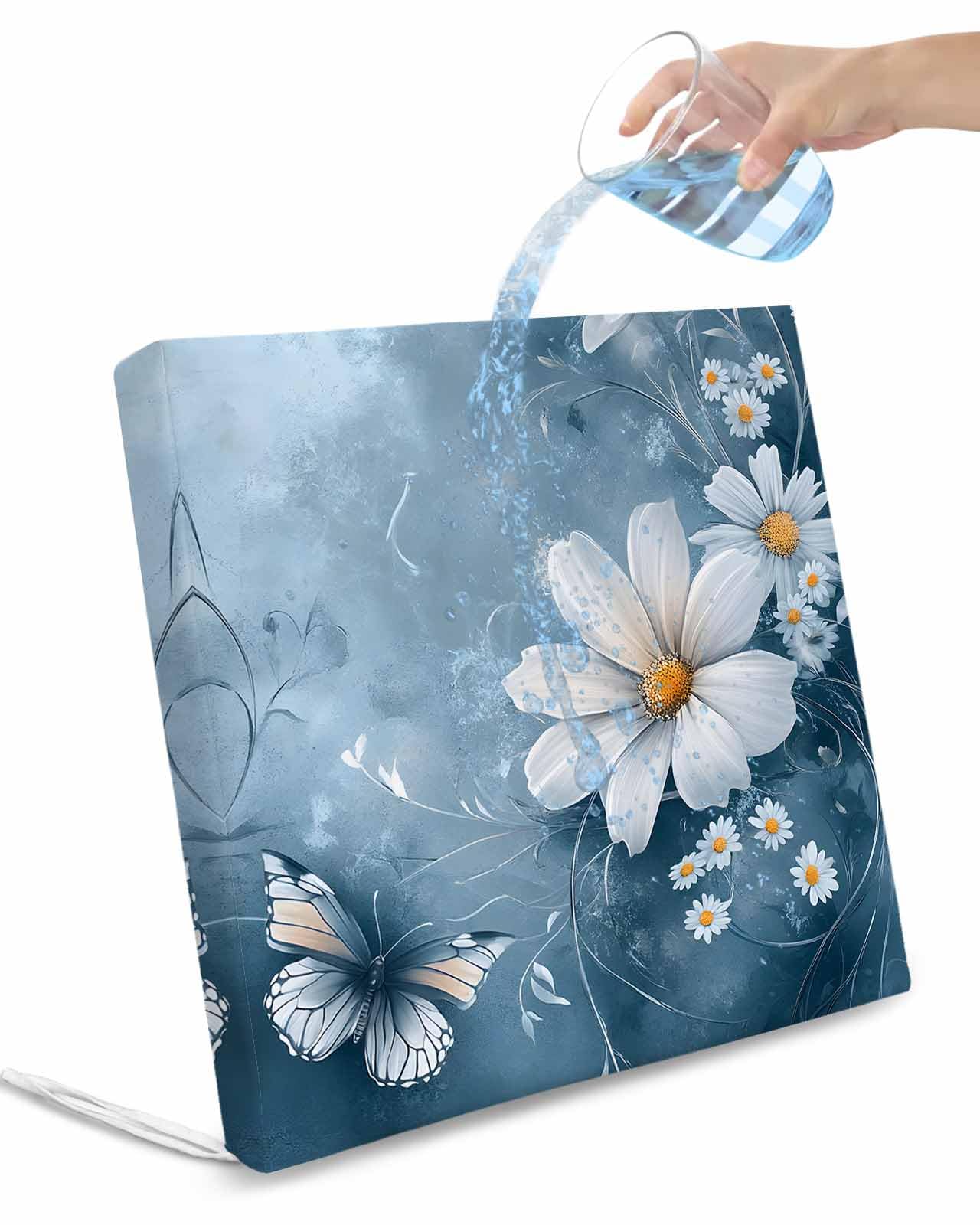 Hokiten White Daisy Floral Outdoor Cushion Chair Cover Set of 2 - Waterproof Couch Seat Covers, Farmhouse Pastoral Botanical Patio Furniture Protector Cushions Slipcovers for Sofa/RV, 20