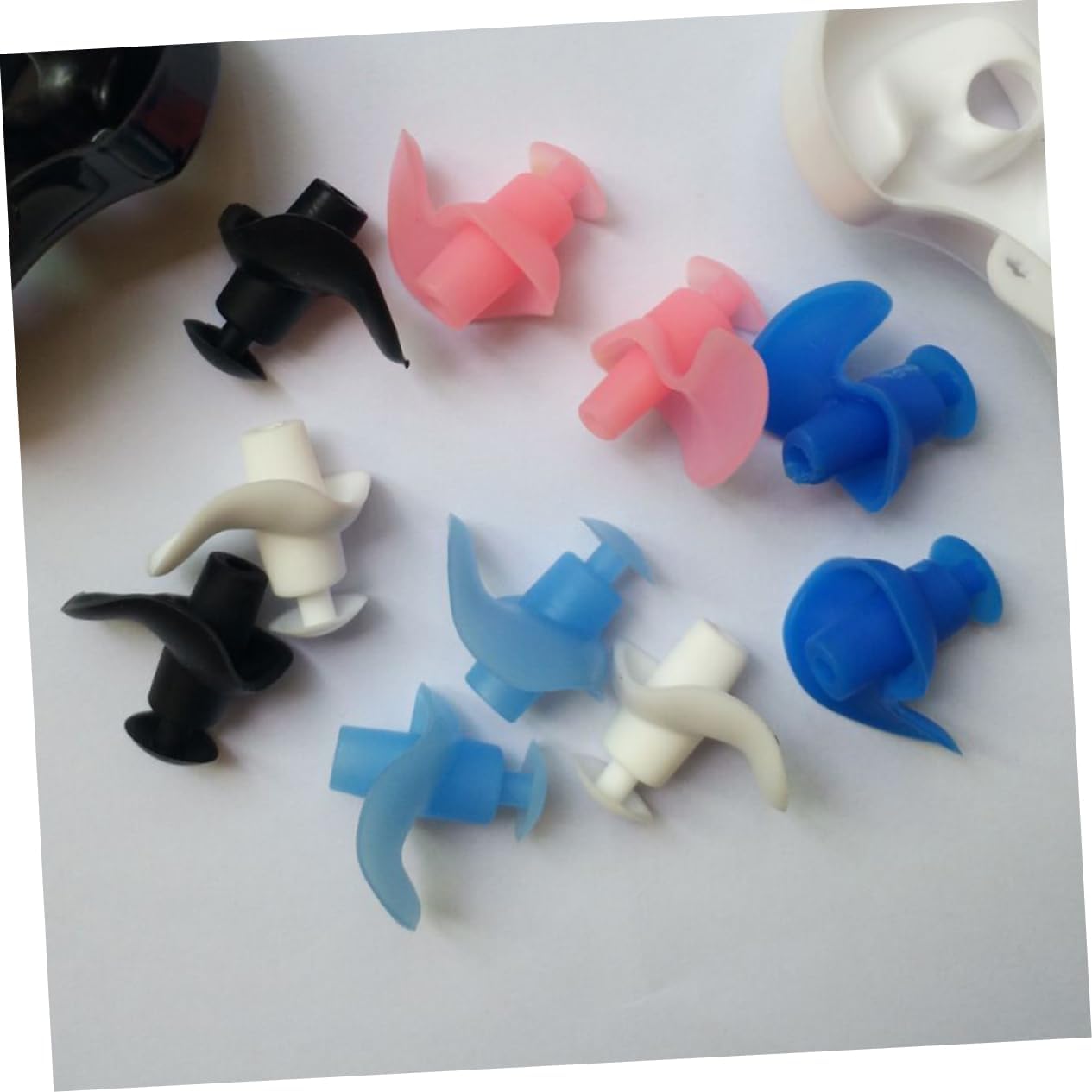 4pairs Silicone Ear Plugs for Adults Reusable Comfortable Fit Ergonomic Design for Swimming Surfing and Water Sports Blue Black White Pink