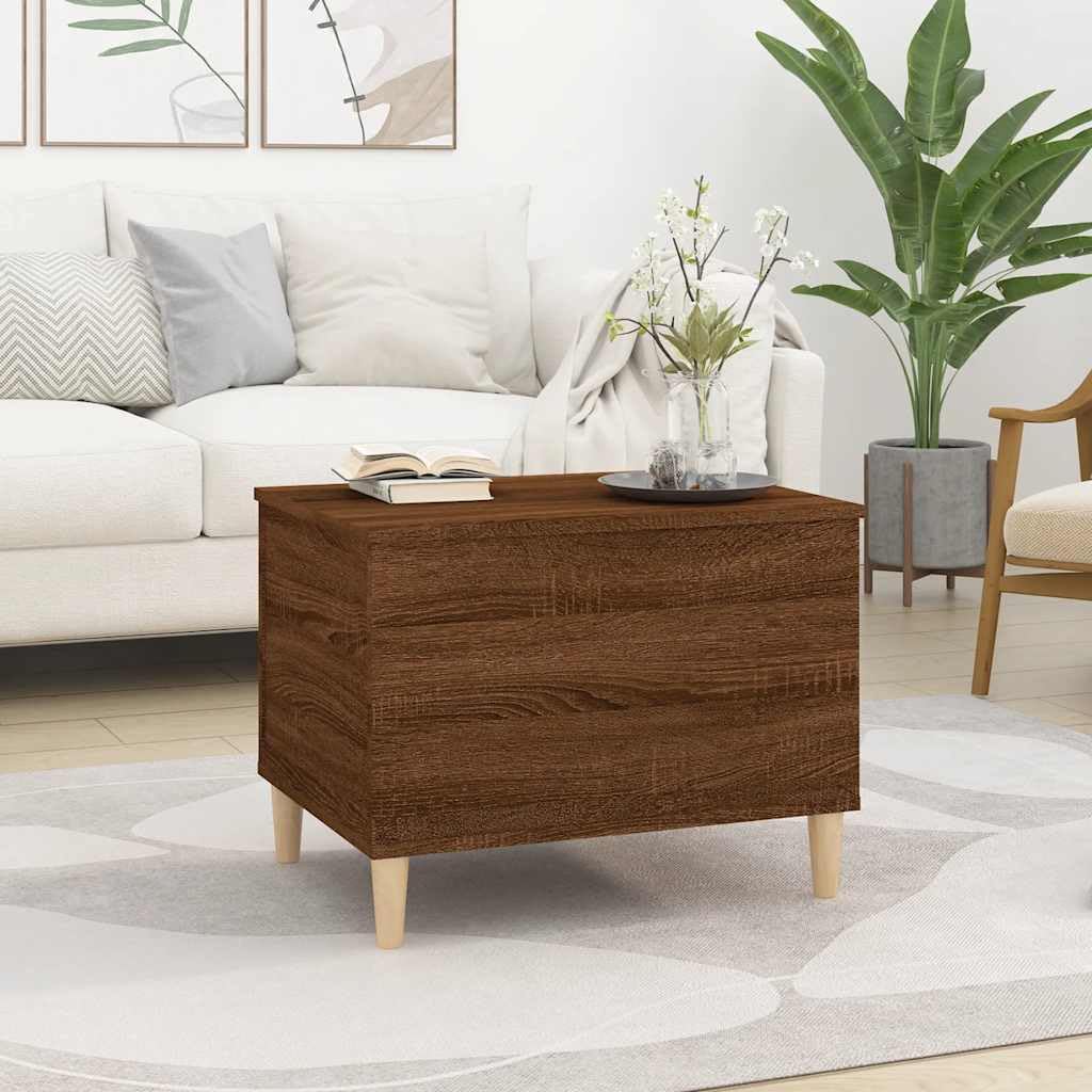 Stolik kawowy brązowy o wyglądzie dębu, 60 x 44,5 x 45 cm, materiał drewnopochodny, z regulacją wysokości, z miejscem do przechowywania, eleganckie meble do salonu, stolik pomocniczy, stolik