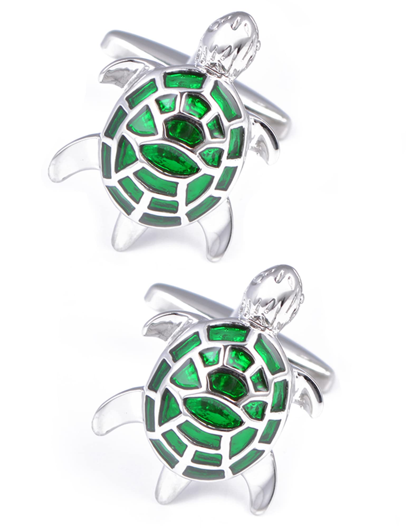 Jonwo Gemelos para hombre para camisa de esmoquin de tortuga verde francesa, camisa de metal de latón inoxidable con botones para aniversario, en caja de regalo