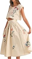 Yinawsky Women's Sleeveless Floral Embroidery Boho Dress - 2 Piece Tank Top & Loose Fit Skirt Set, Summer Sundress