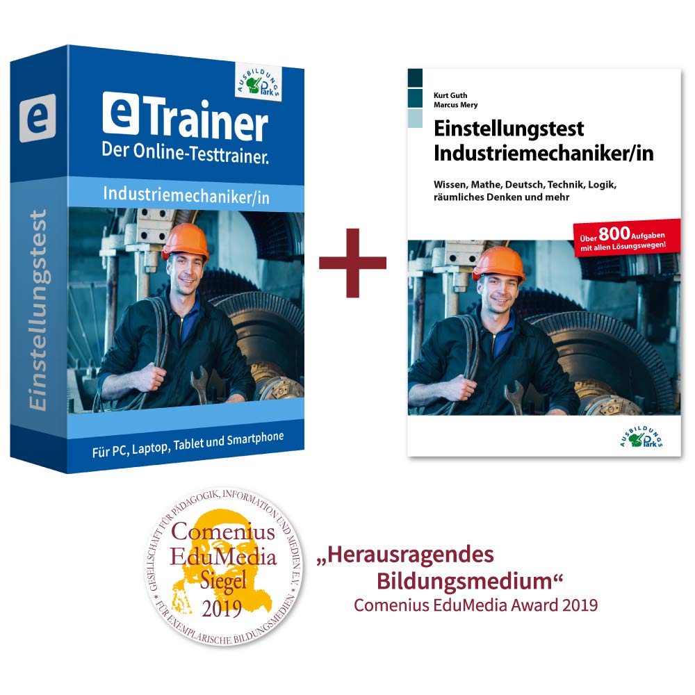 Einstellungstest Industriemechaniker Kombipaket: Online-Testtrainer + Buch | Über 2.400 Aufgaben mit allen Lösungswegen | Allgemeinwissen, Mathe, Deutsch, Logik und mehr