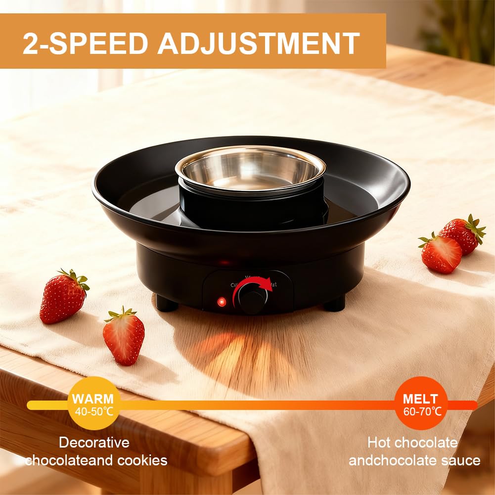 Set per fonduta di cioccolato, 260 ml, fonduta di cioccolato, fonduta con 2 livelli di temperatura, 2 forchette, rimovibile, ideale per frutta, biscotti, biscotti di Natale (nero)
