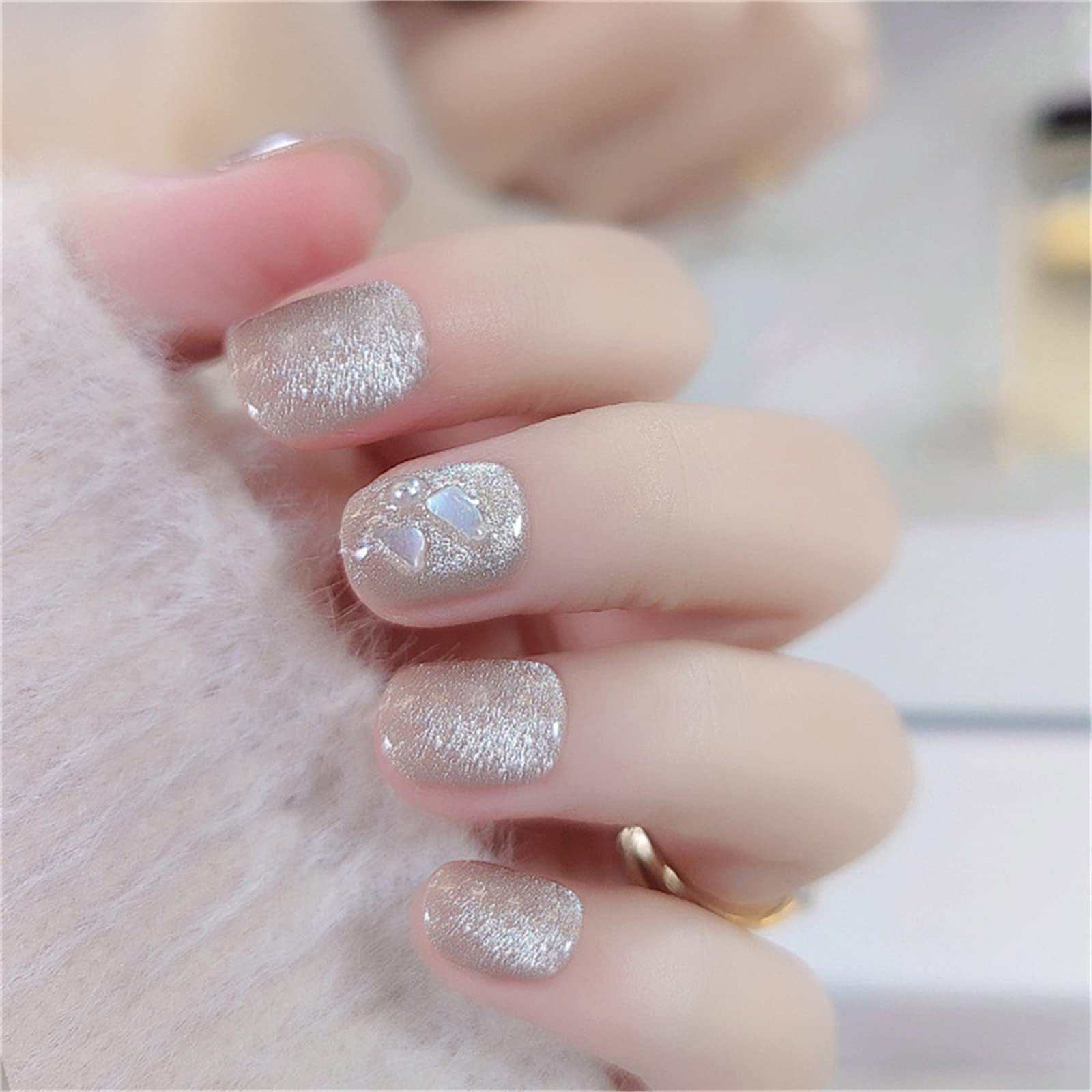 Unghie Finte Quadrate Corte Copertura Completa Colla Inclusa Glitter Staccabili Occhi di Gatto Stampa sulle Unghie 24 Pezzi Suggerimenti per Unghie con Dita per Saloni di Bellezza e Donne Nail Art f