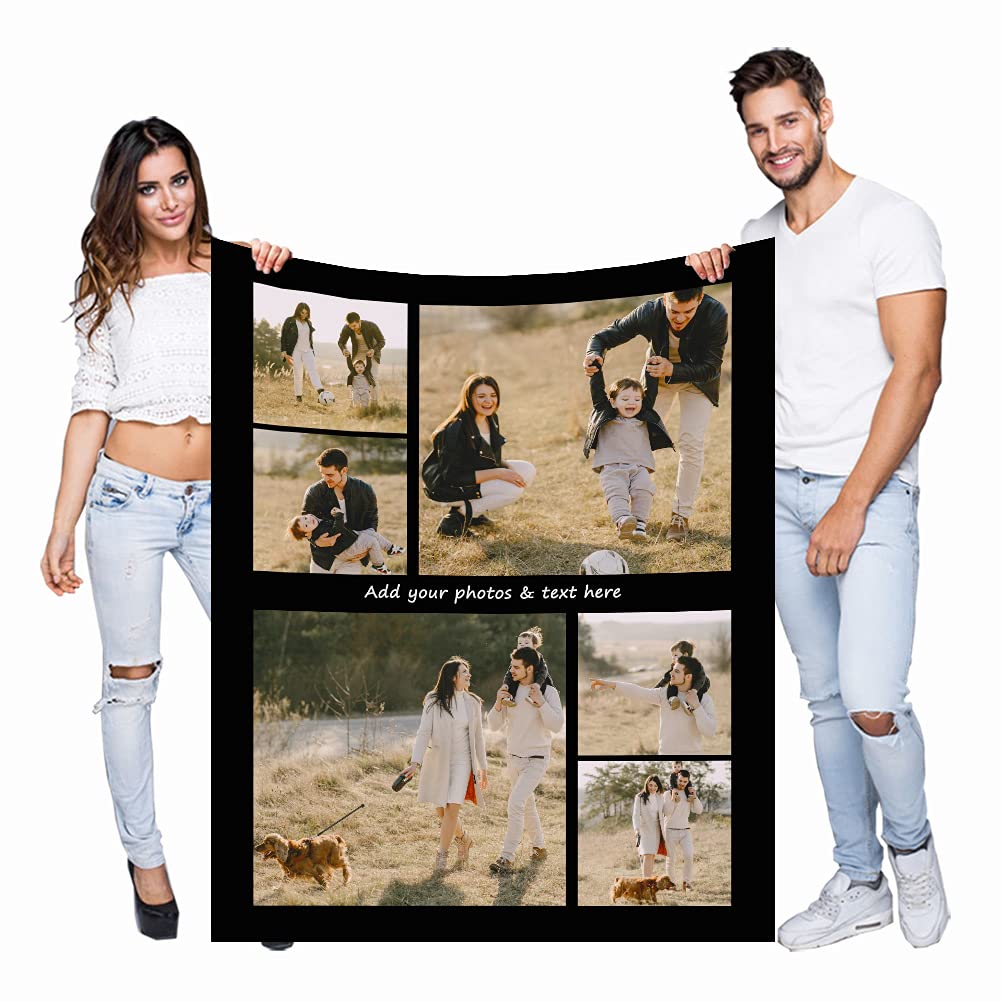 Haisimiery Personalised Photo Fleece Blanket Customized Throw with Picture Birthday Wedding Gift for Adult Baby Pet (06 photos, Throw 40”x60” (100x150cm))