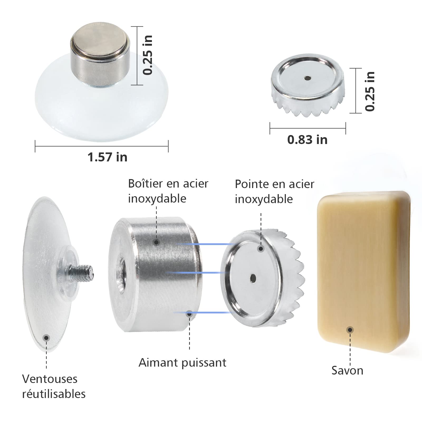 évier Douche Salle Bain 2 Porte-Savons Magnétiques Sans Perçage - Ventouse Puissante - Support Jusqu'à 200g - Argent Support 200g