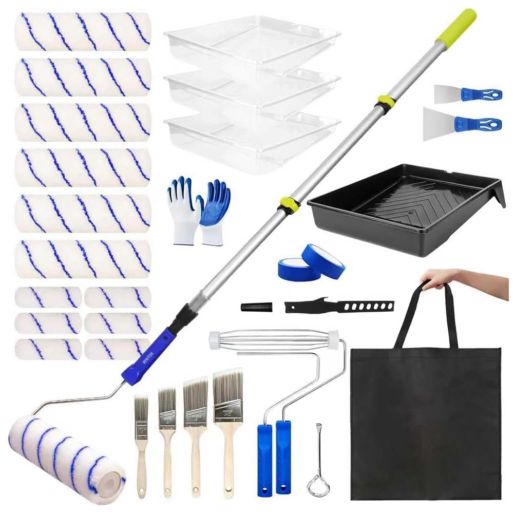 Professionelles Farbroller-Set mit Verlängerungsstange (60-120 Cm), 23 cm und 10 cm Farbrollern, Tragetasche für Wände, Decken und Wohnbereich