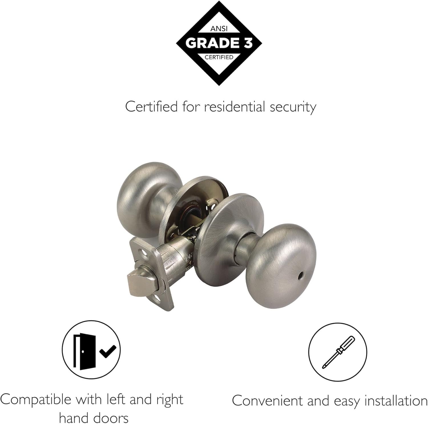 Design House 741314 Cambridge Universal 6-Way Privacy Bed and Bath Door Knob Satin Nickel