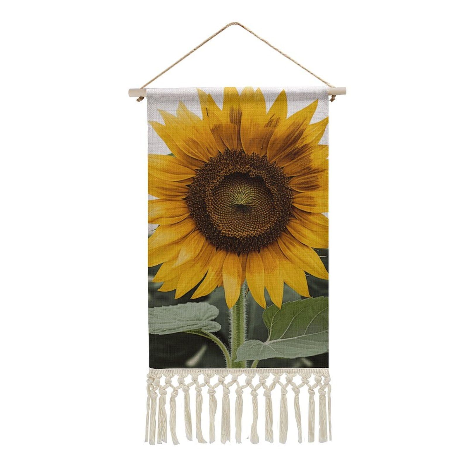 BTCOWZRV Cotton And Linen Hanging Poster with Tassels, Bloom Sunflower Wall Hanging Tapestry Vintage Wall Art Painting Modern Artwork Decoration for Home Decor Ready to Hang 10x19.6 in
