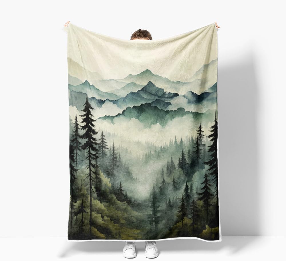 Forest Blanket, Misty Forest Fleece Blanket, Soft, Warm, Nature Mountain Throw Blankets Forests Trees Art Throw Blankets for Couch Bedroom Living Room 60X80 Inch