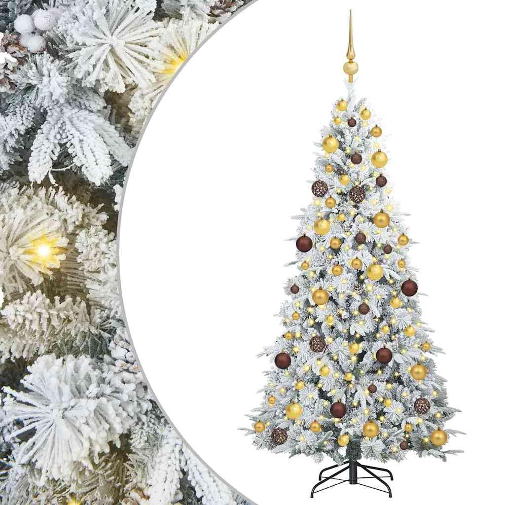 vidaXL Albero di Natale Artificiale con Rami Pieghevoli Bianco 180 cm, Albero di Natale a forma di cono, decorazione resistente, luci festive con stringa bianca calda