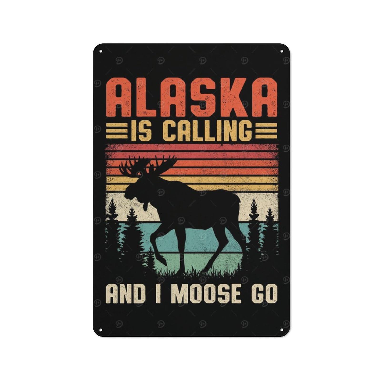 Junmoney Style-1 Everyday Alaska Moose Retro Travel Decorative Tin Plaque 30X20cm, Room Wall Plaque For Bedroom, Kitchen, Office Or Living Room