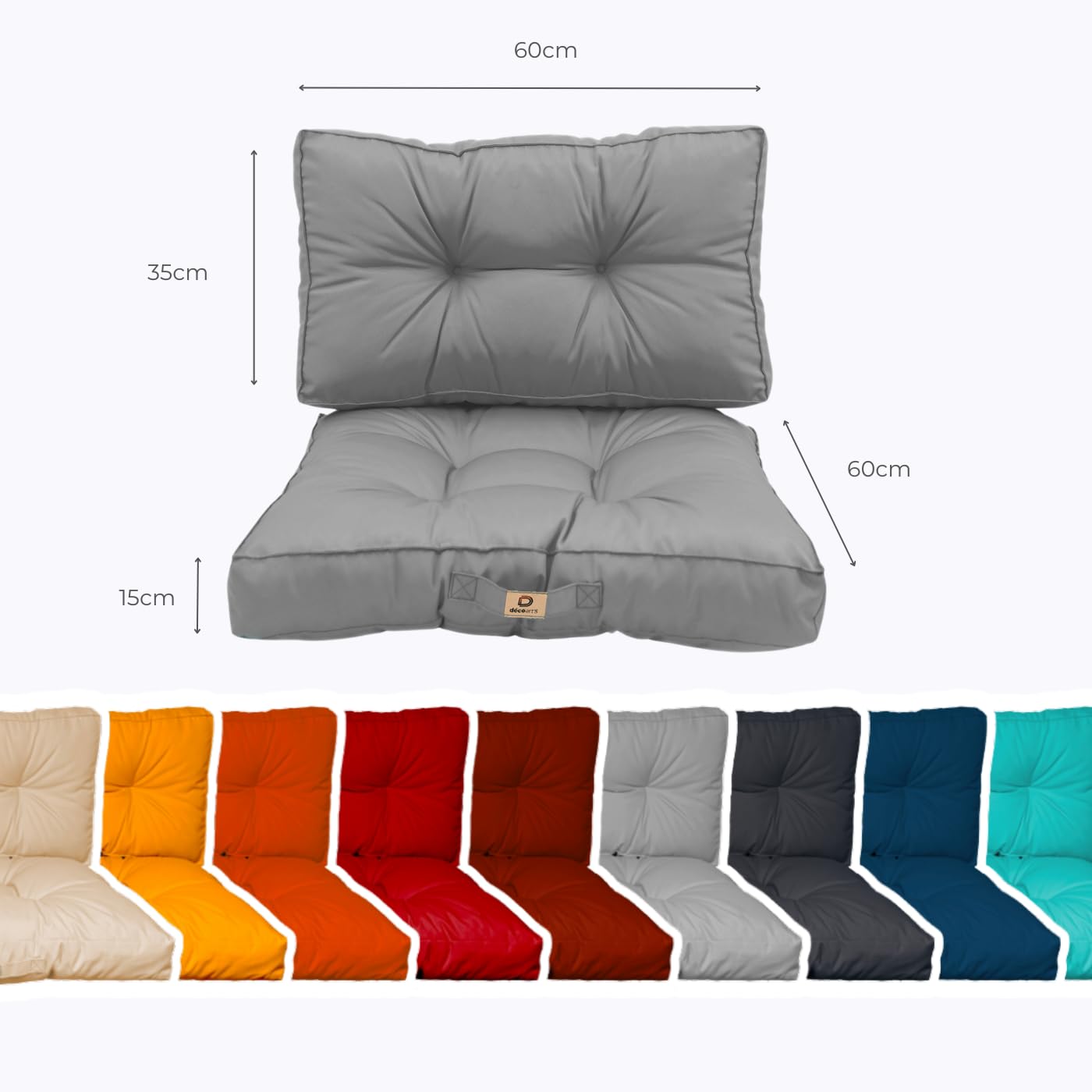 Cojines Exterior para salón de jardín - Ideal para terraza, balcón y salón de Exterior - 60x60 cm - Acolchado, Impermeable y Anti-UV - Gris Guijarro - DÉCO Arts