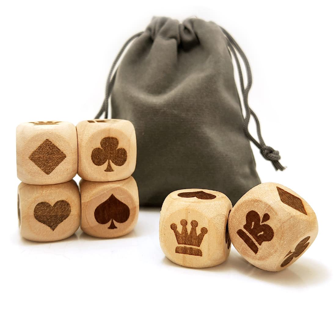 Set of 6 Pcs 20MM Wooden Creative Dice Set, Novelty 6 Sided Poker Logo Pattern Wood Game Dices for Party Favor