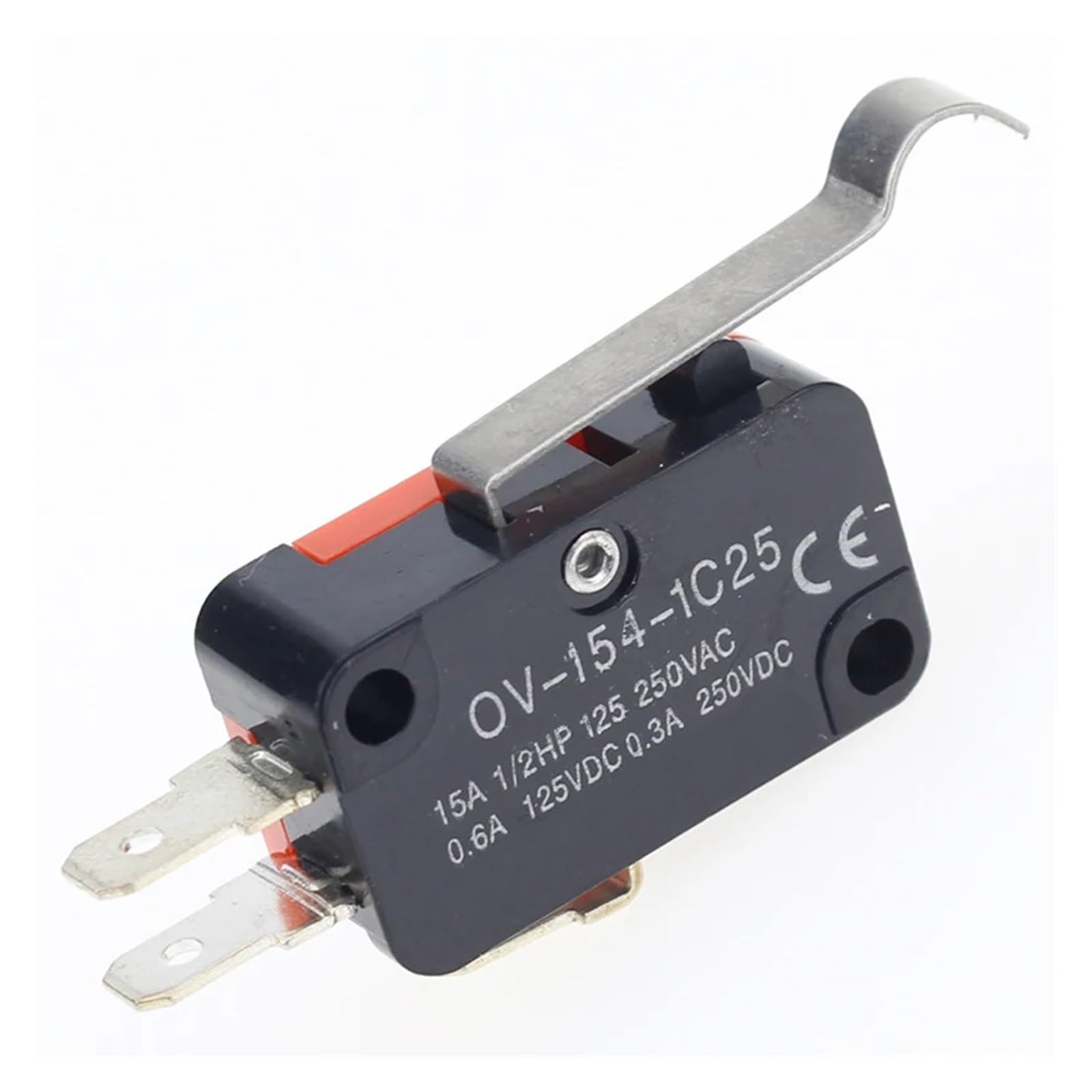 BKGWCSOR 5pcs V-154-1C25 long handle roller Snap Action Push Button SPDT Momentary On-Off Limit Switch 15A 250V Red/Black Switches